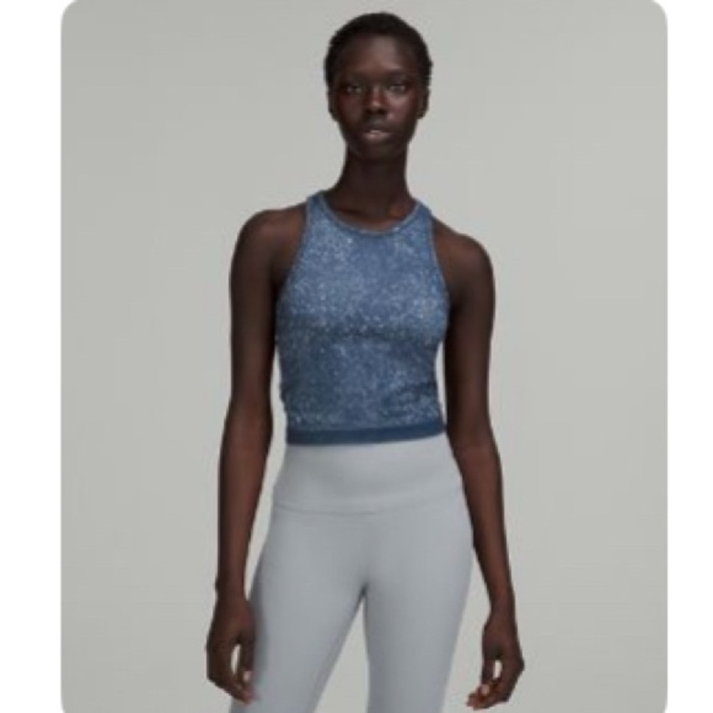 Blue Sleeveless Crop Tank Top Fitted